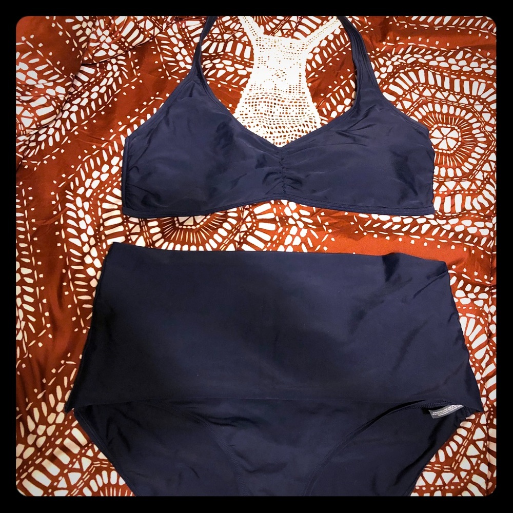 Aerie Navy Blue Crochet Bikini Top XL